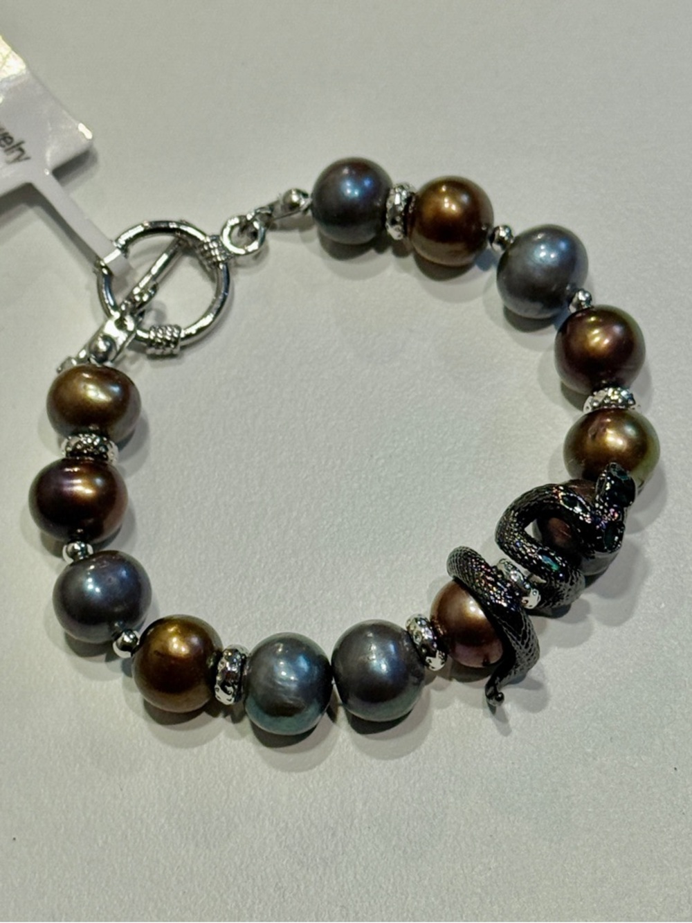 Women’s Metallic Pearl Bracelet with Snake Charm - Multi-Color